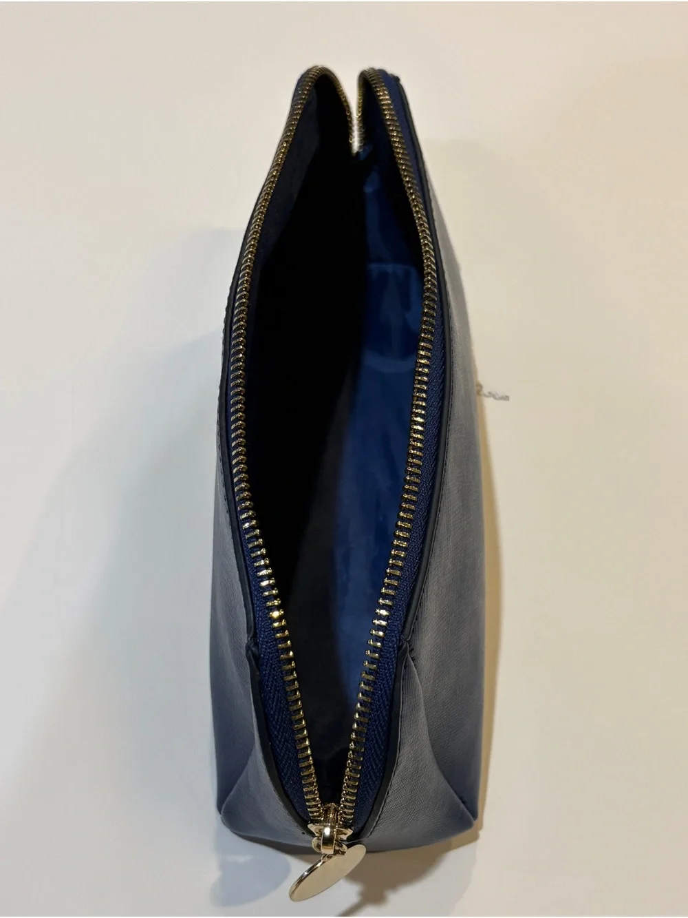 Roberto Coin Blue Saffiano Leather Cosmetic Makeup Travel Pouch Zip Case